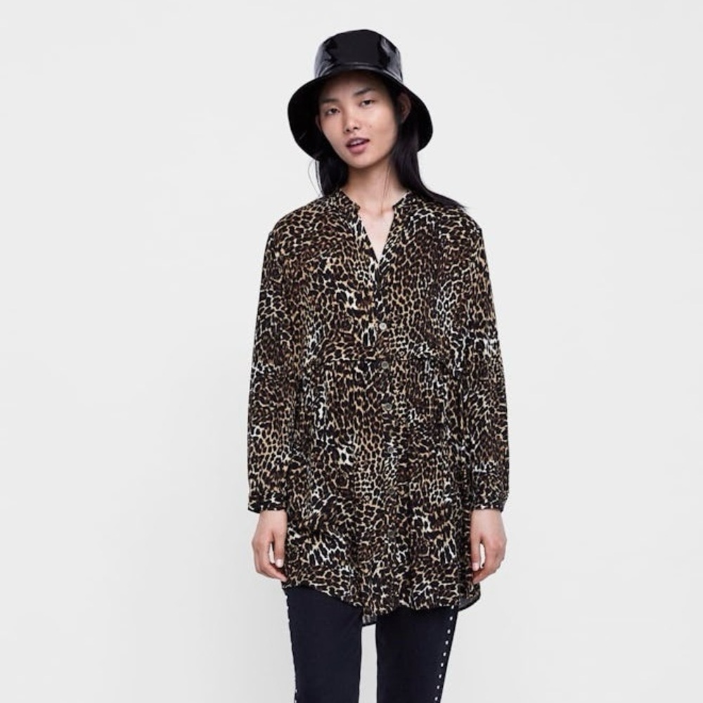 ZARA Leopard Print‎ Babydoll Tunic Dress NWT Size Small